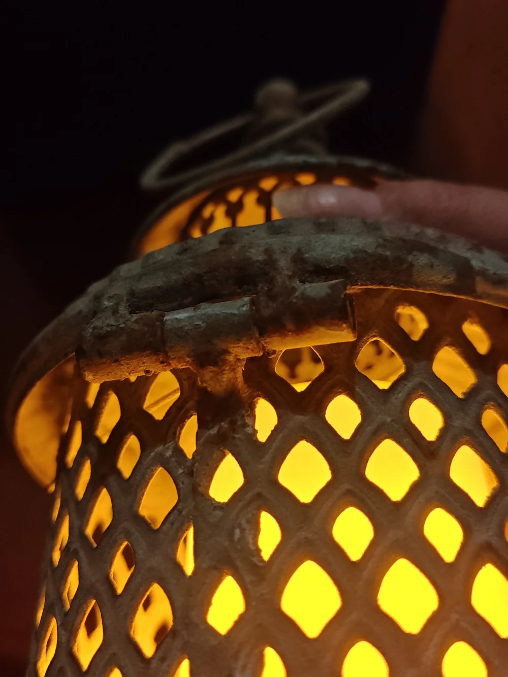 Rustic Metal Lantern with Lattice Pattern - Picture 3 of 11